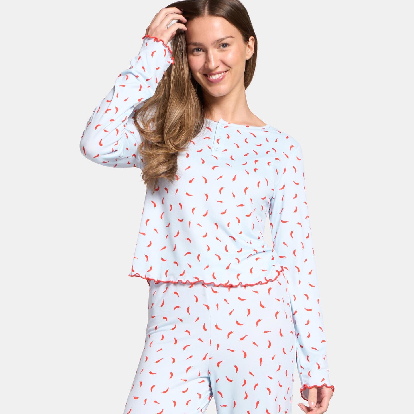 OHS Print Jersey Pyjama Set Womens Lettuce Edge Sleepwear Nightwear Loungewear