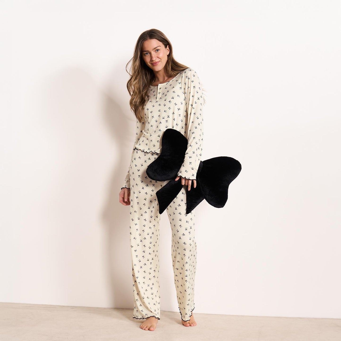 OHS Print Jersey Pyjama Set Womens Lettuce Edge Sleepwear Nightwear Loungewear