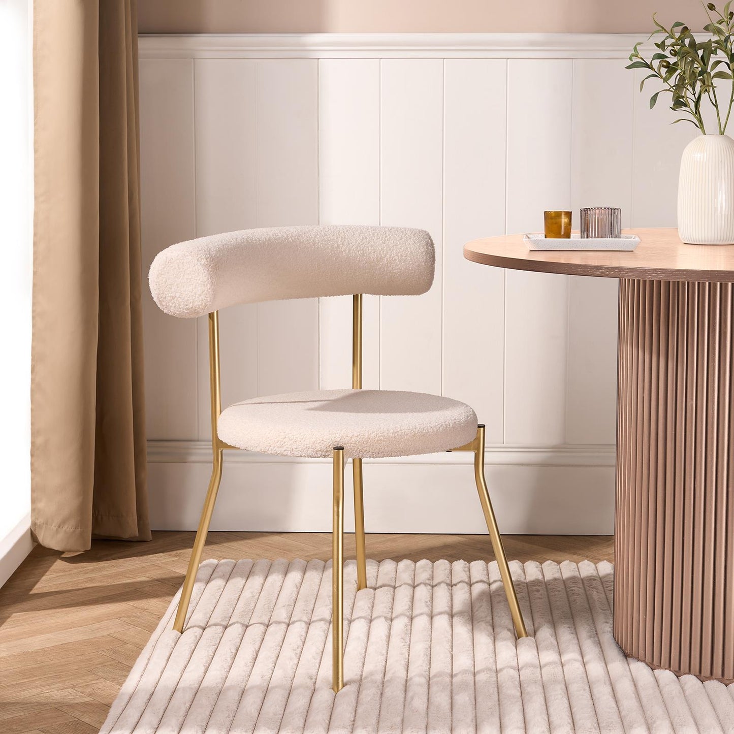 OHS Boucle Dining Chair with Metal Legs Modern Upholstered Kitchen Chair