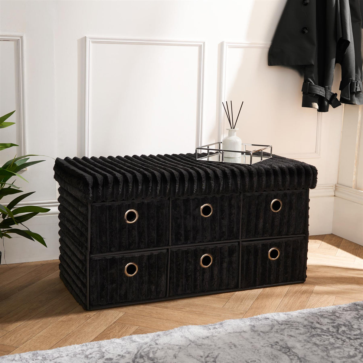 Storage Cube Unit 6 Draw Ottoman Space Saving Velvet Chest Shoe Boucle Organiser
