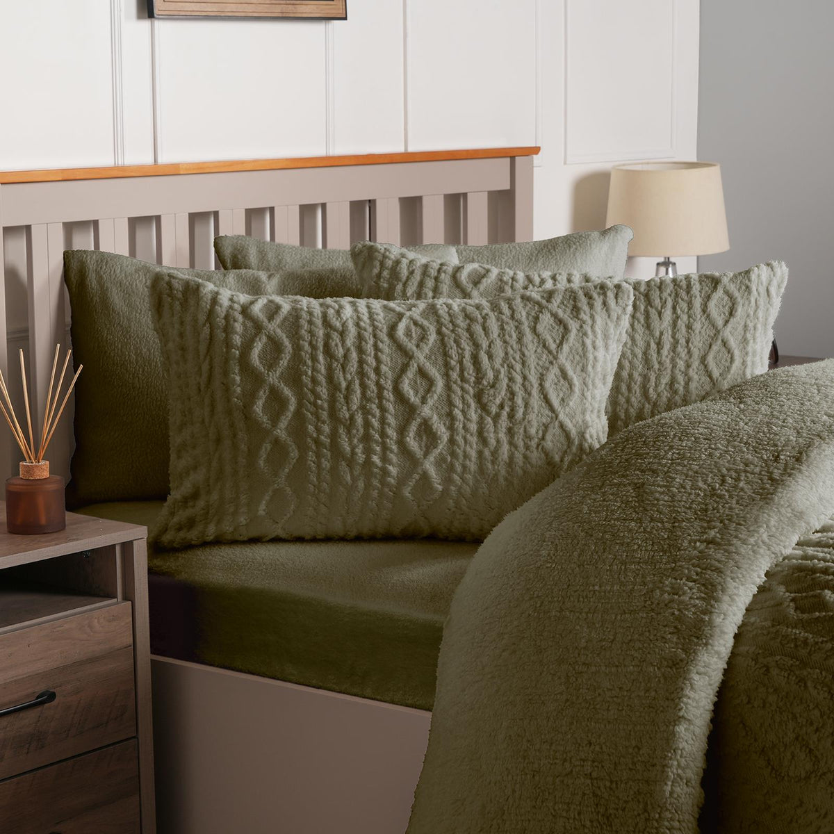 OHS Cable Knit Bedding Set Reversible Fleece Quilt Duvet Cover with Pillowcase