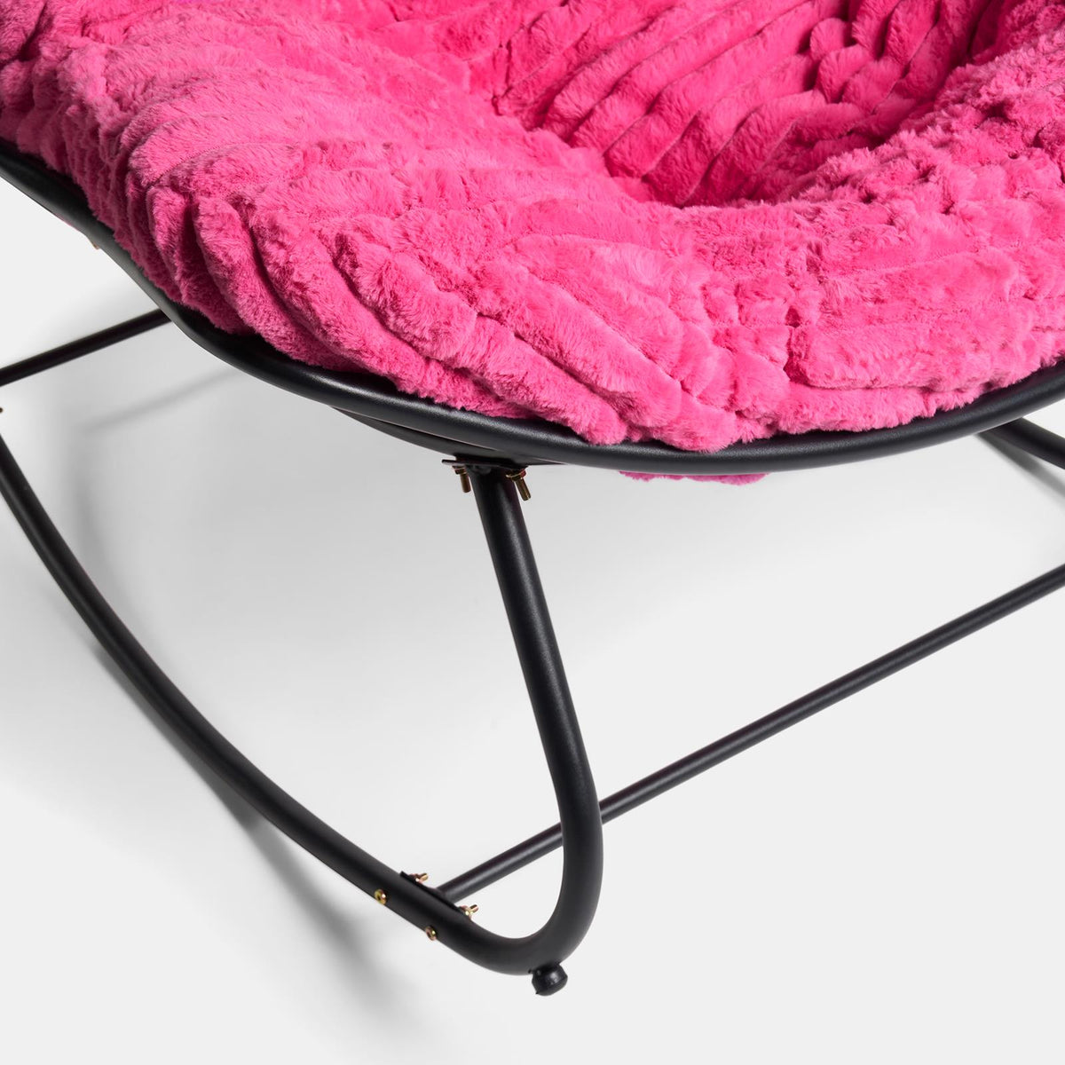 OHS Rocking Chair Ribbed or Smooth Faux Fur Upholstered Metal Frame Cushioned