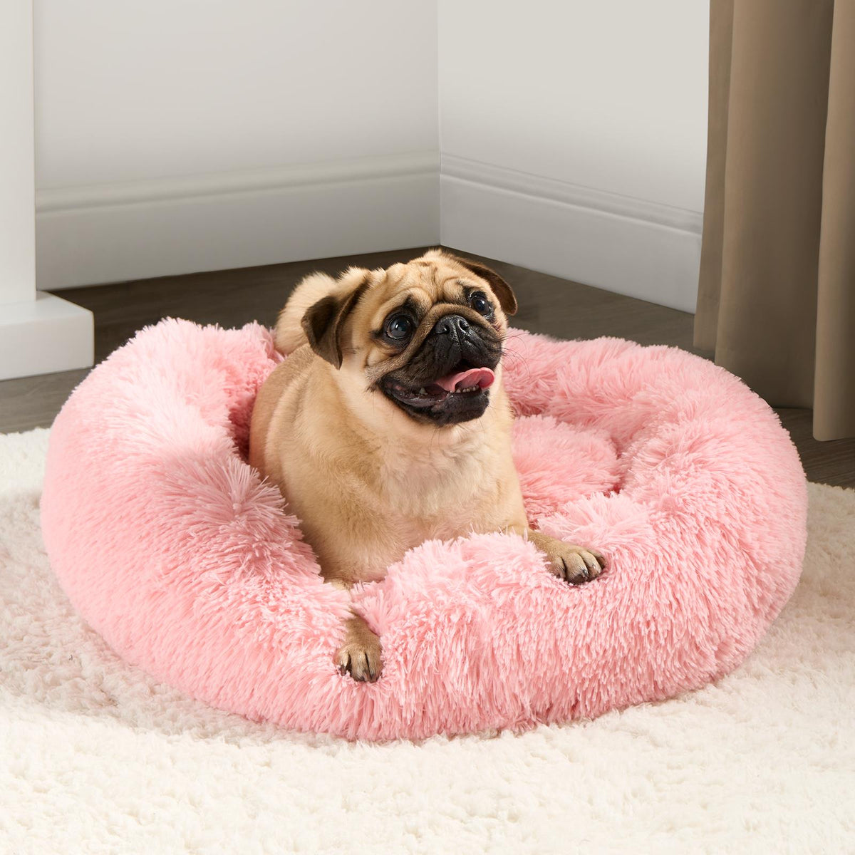 OHS Pet Bed Calming Fluffy Plush Fleece Dog Anti Anxiety Round Donut Washable