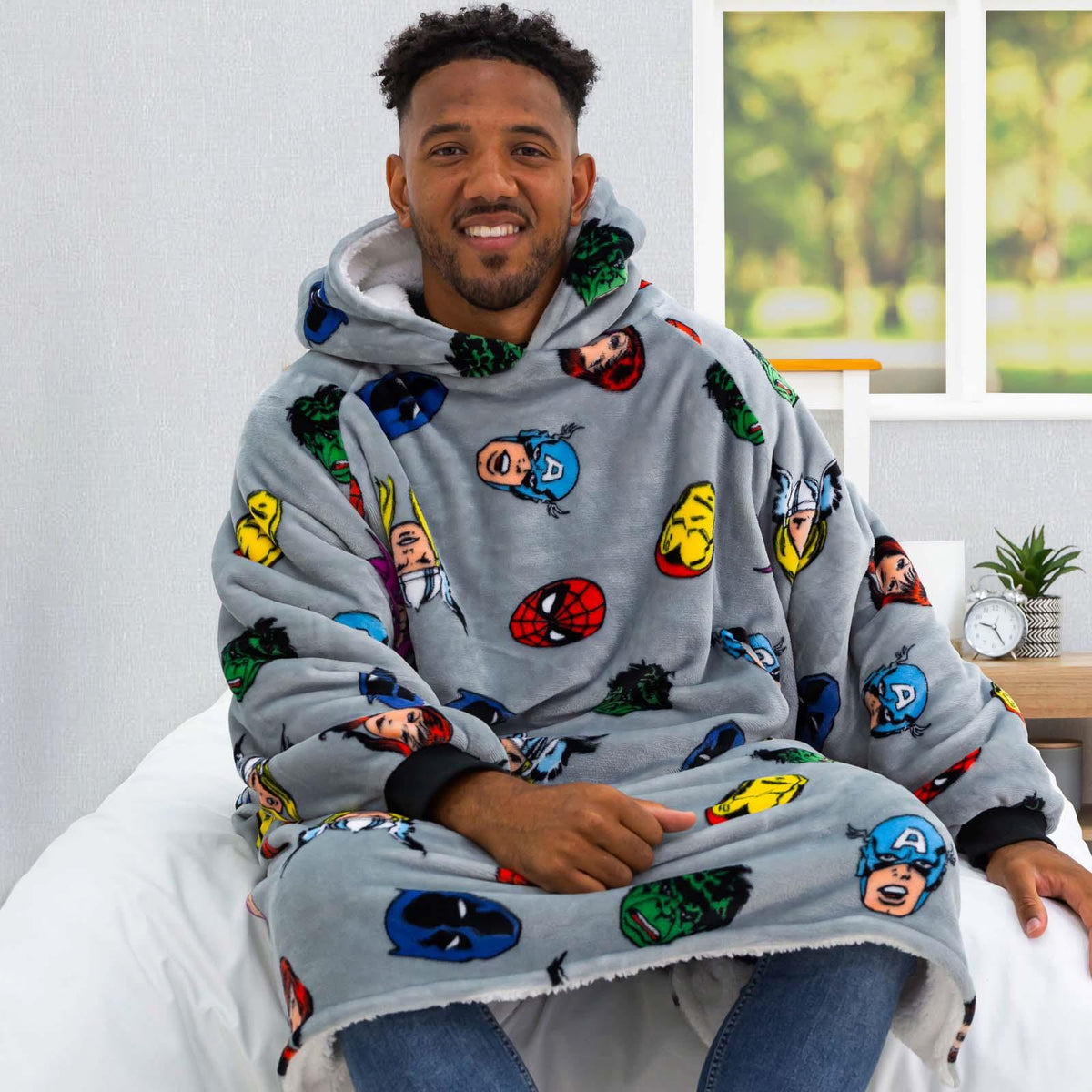 Marvel Comics Hoodie Blanket Sherpa Fleece Soft Oversized Jumper Throw, Grey