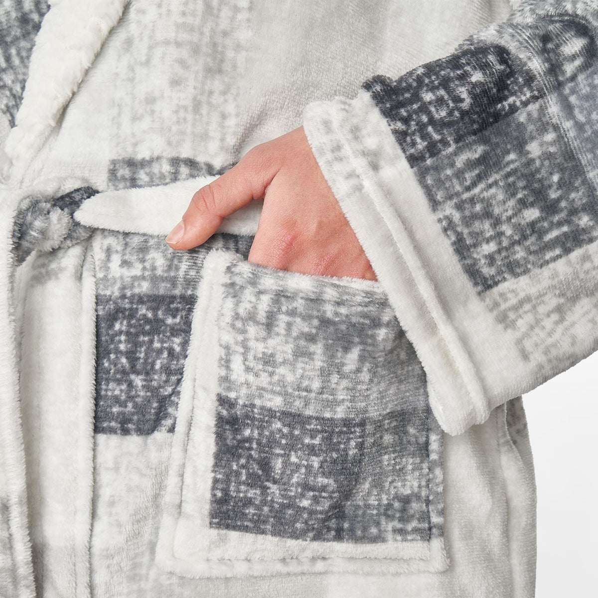 Dreamscene Check Hooded Dressing Gown Soft Flannel Fleece Unisex Sherpa Bathrobe