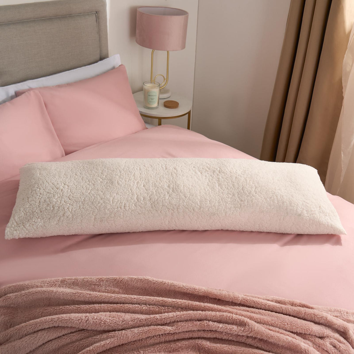 OHS Long Bolster Pillow Teddy Fleece Body Neck Pregnancy Support Cushion