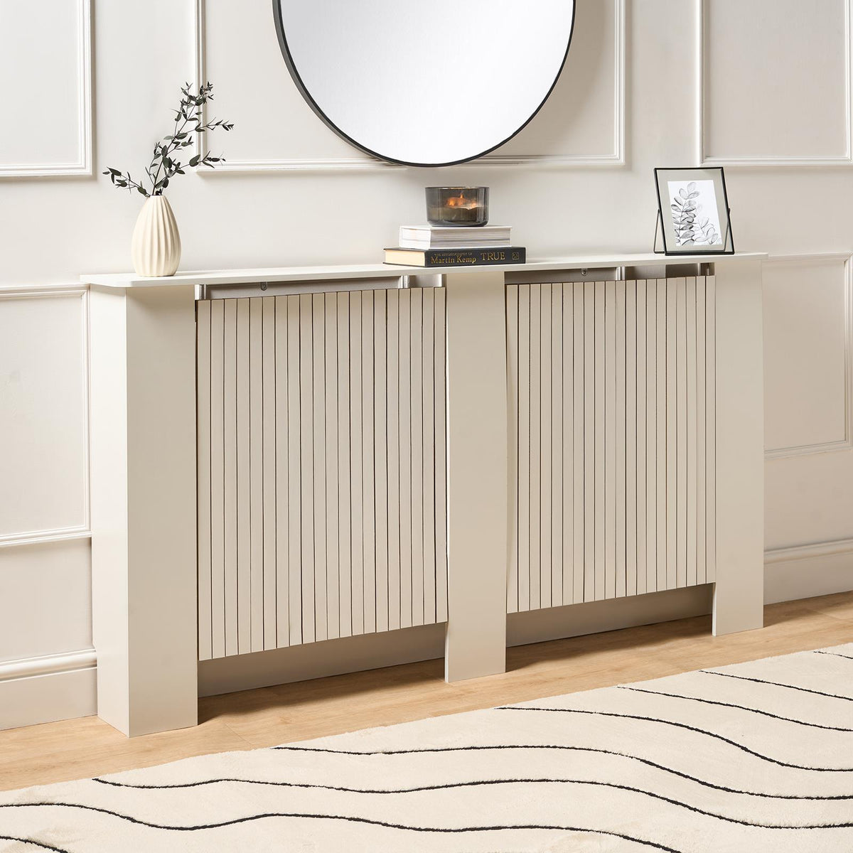 OHS Ribbed Radiator Cover Slatted Engineered Wood Side Board S M L Cabinet Shelf