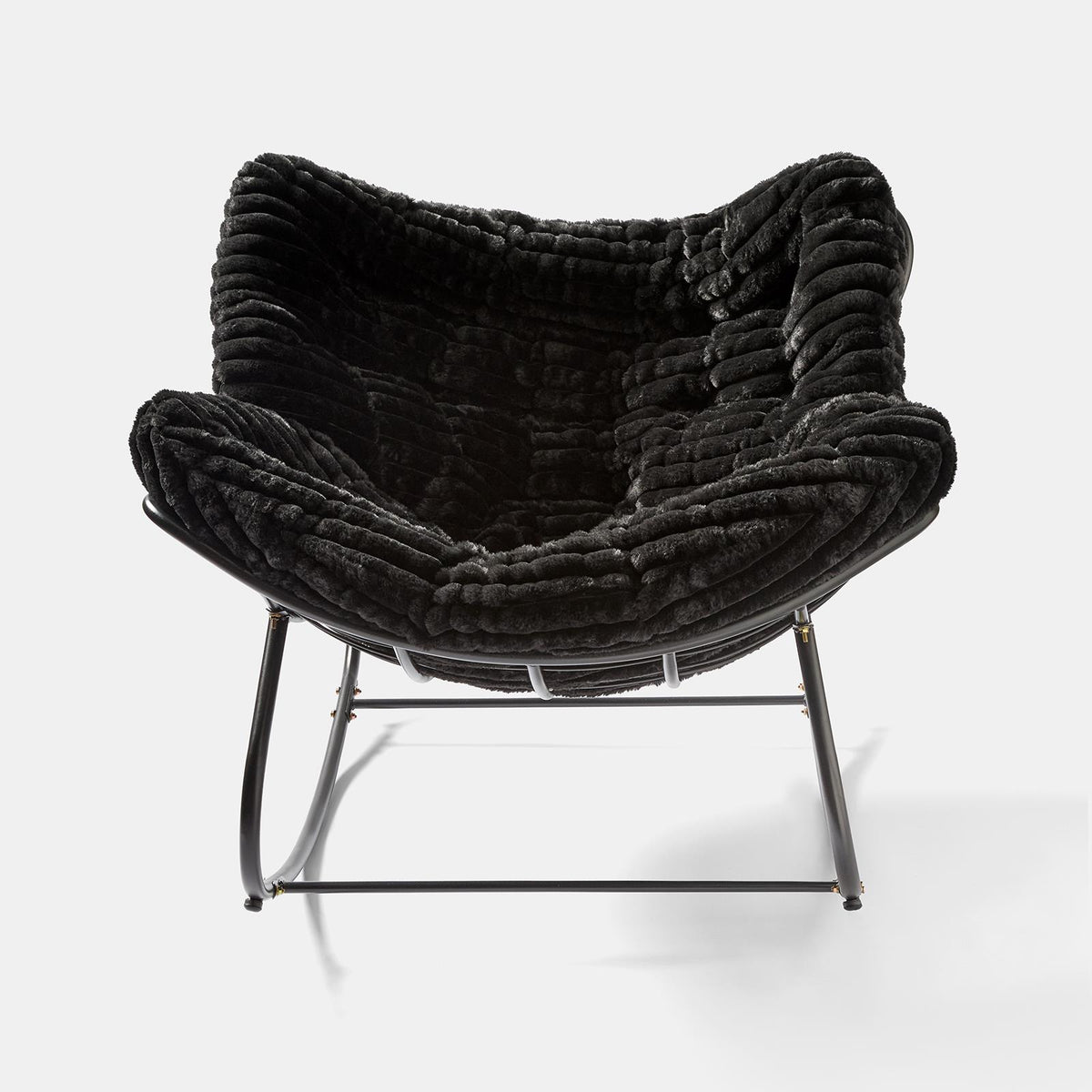 OHS Rocking Chair Ribbed or Smooth Faux Fur Upholstered Metal Frame Cushioned