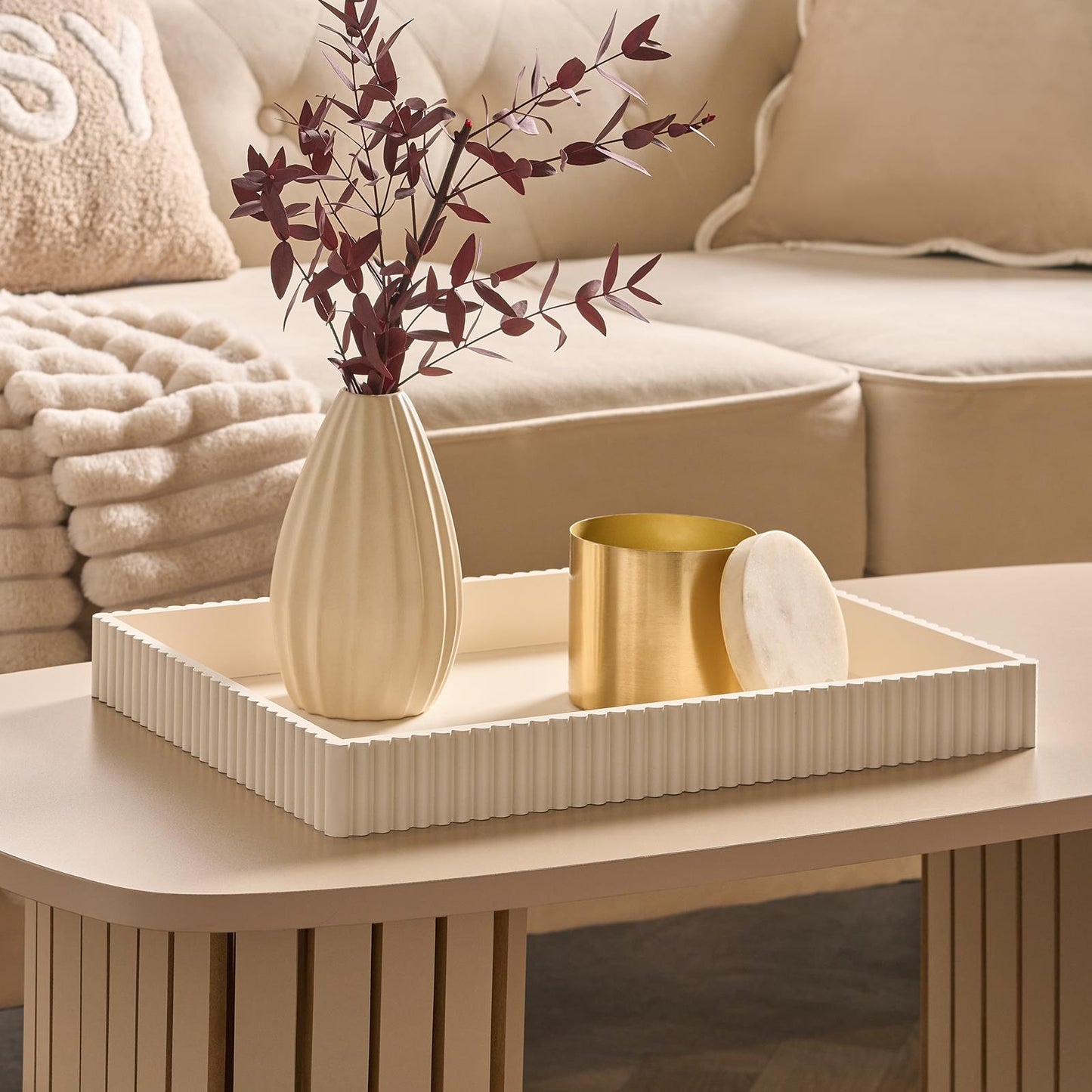 OHS Ribbed Decorative Tray Coffee Table Organiser Countertop Vanity Storage
