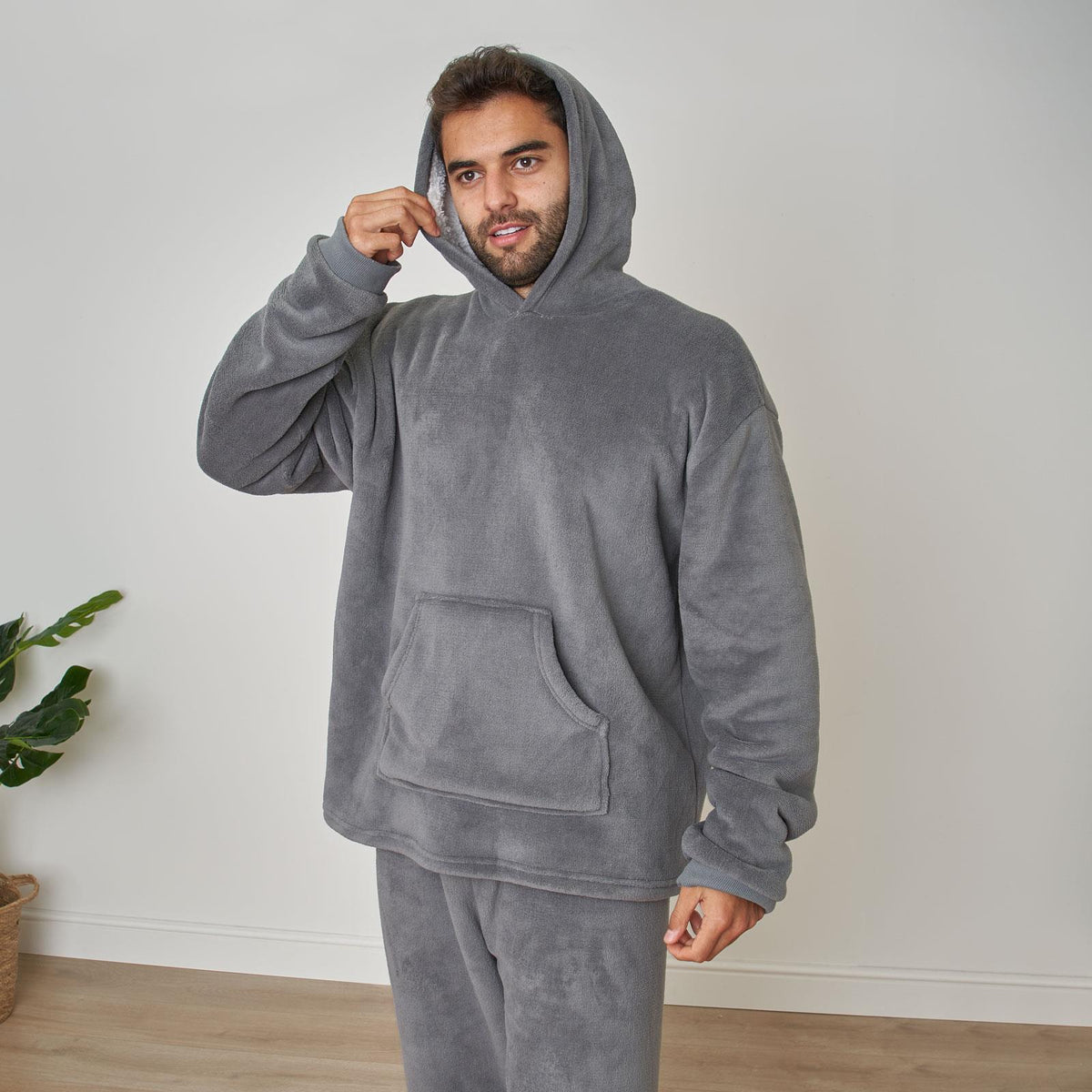 OHS Fleece Loungewear Set Coral Winter Sherpa Nightwear 2-Piece Hoodie Jogger