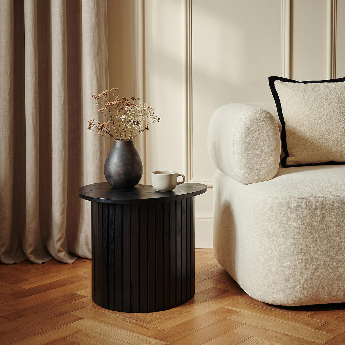 OHS Madison Side Table Ribbed Wood Effect Corner Bedside Coffee Table