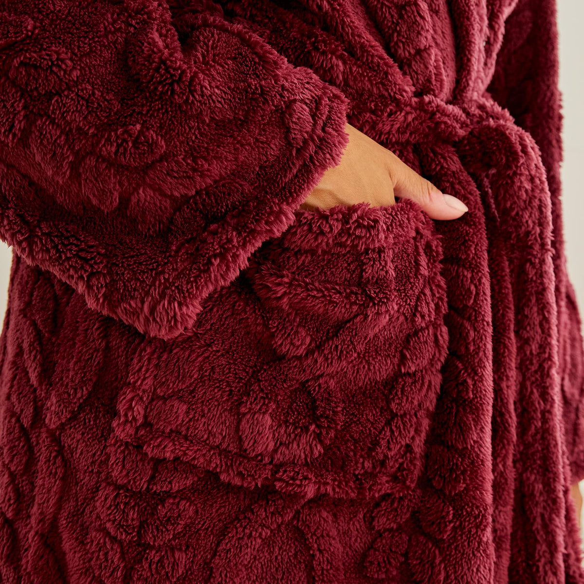 OHS Cable Knit Dressing Gown Flannel Fleece Winter Loungewear Hooded Bathrobe