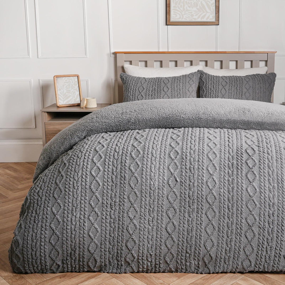 OHS Cable Knit Bedding Set Reversible Fleece Quilt Duvet Cover with Pillowcase