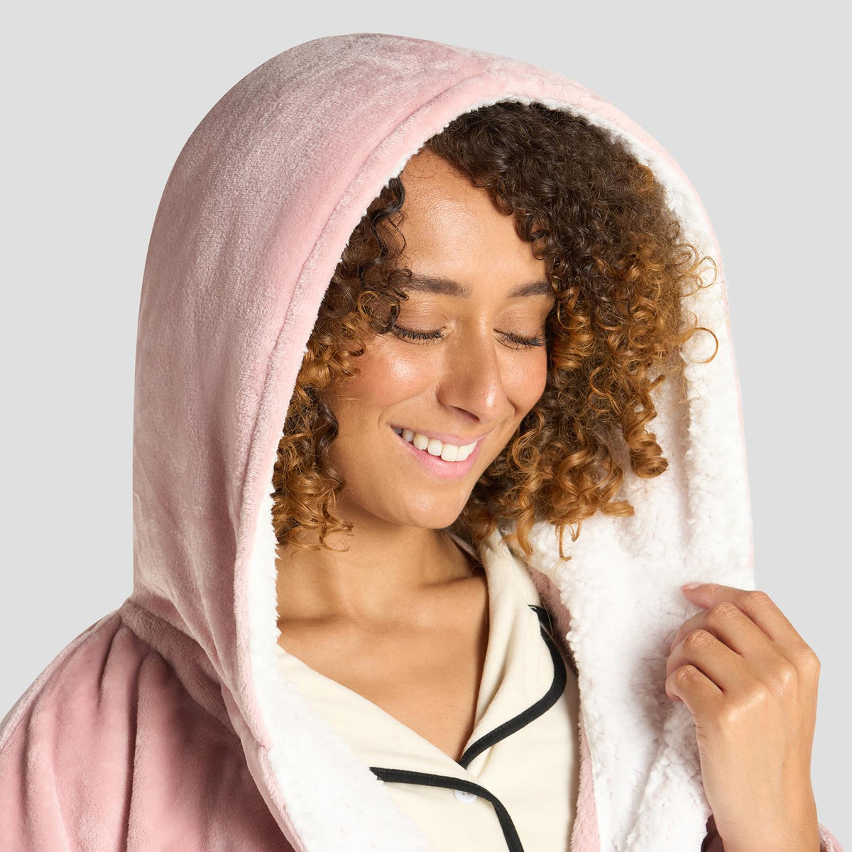 OHS Mens Dressing Gown Long Hooded Soft Flannel Fleece Sherpa Bathrobe Lounge