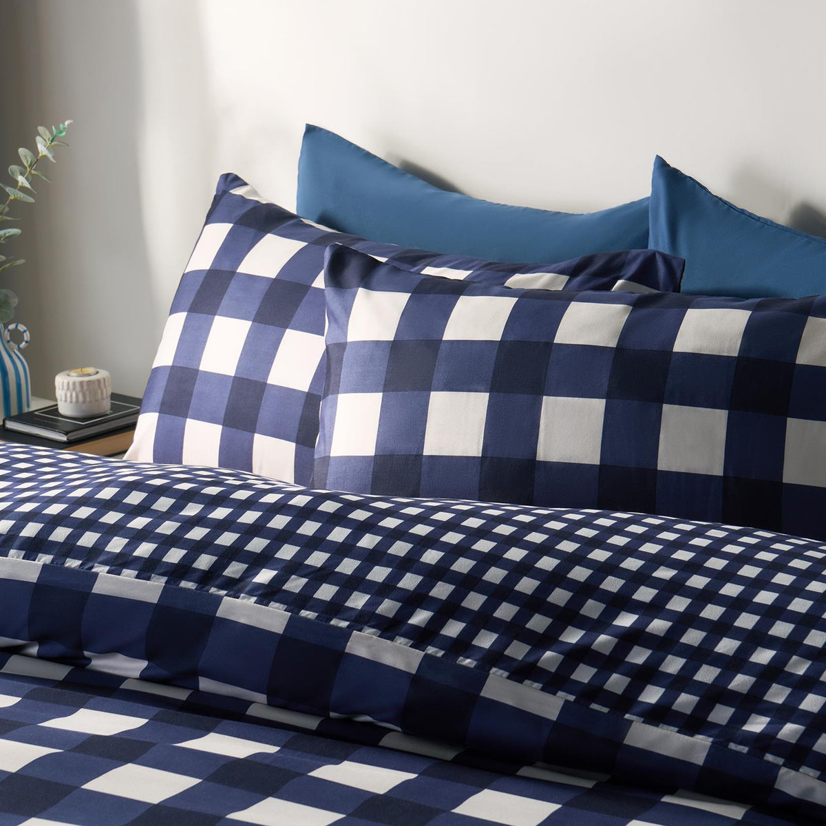 OHS Gingham Duvet Cover Bedding Set Check Quilt Pillowcase Reversible