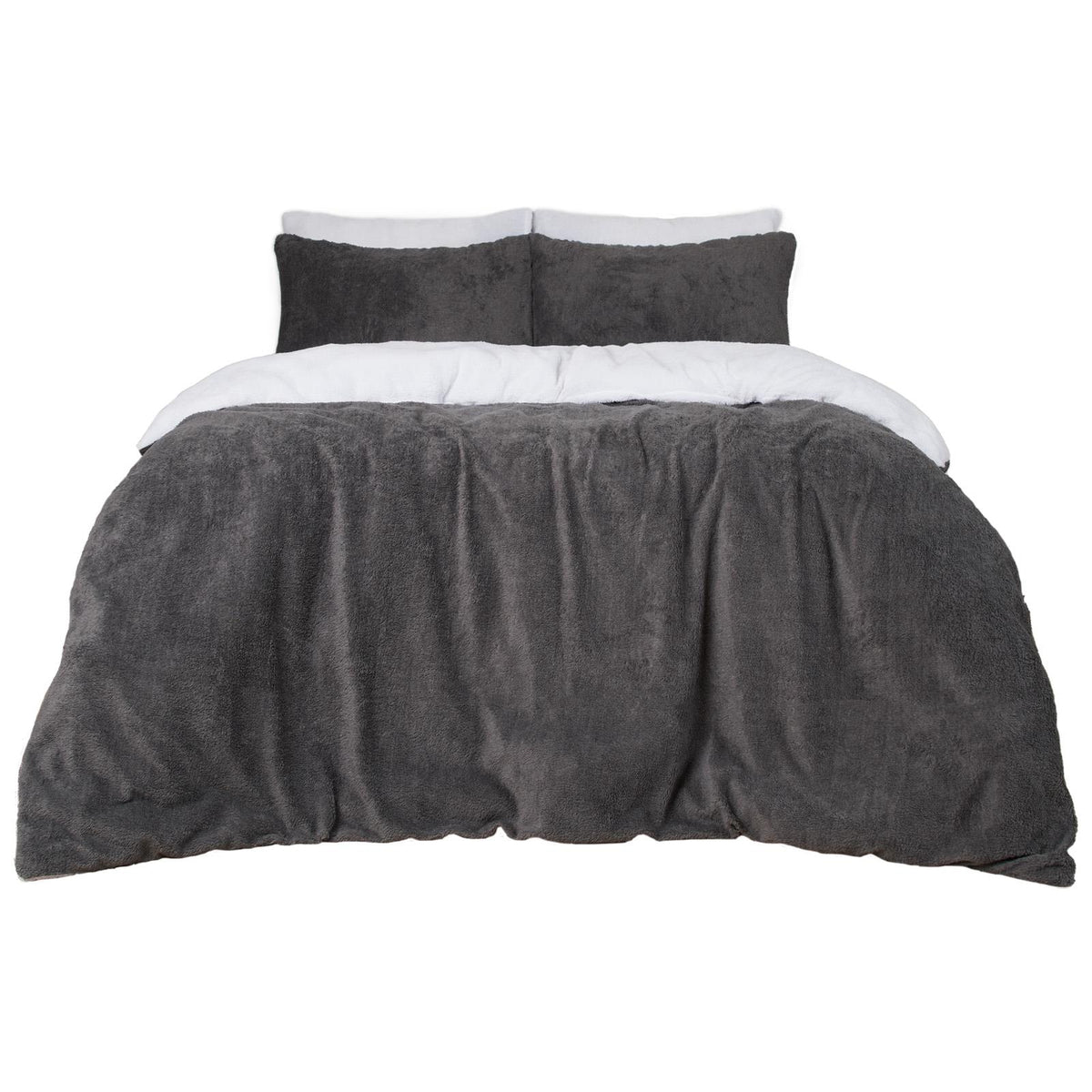 OHS Reversible Teddy Fleece Duvet Cover with Pillowcase Bedding Set Grey