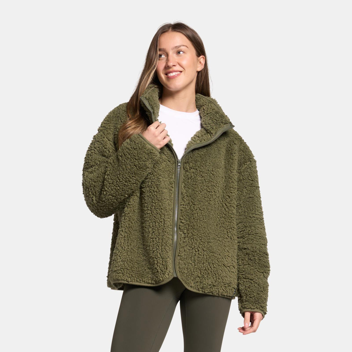 OHS Teddy Fleece Jacket Coat Soft Plush Unisex Warm Outerwear Full Zipper