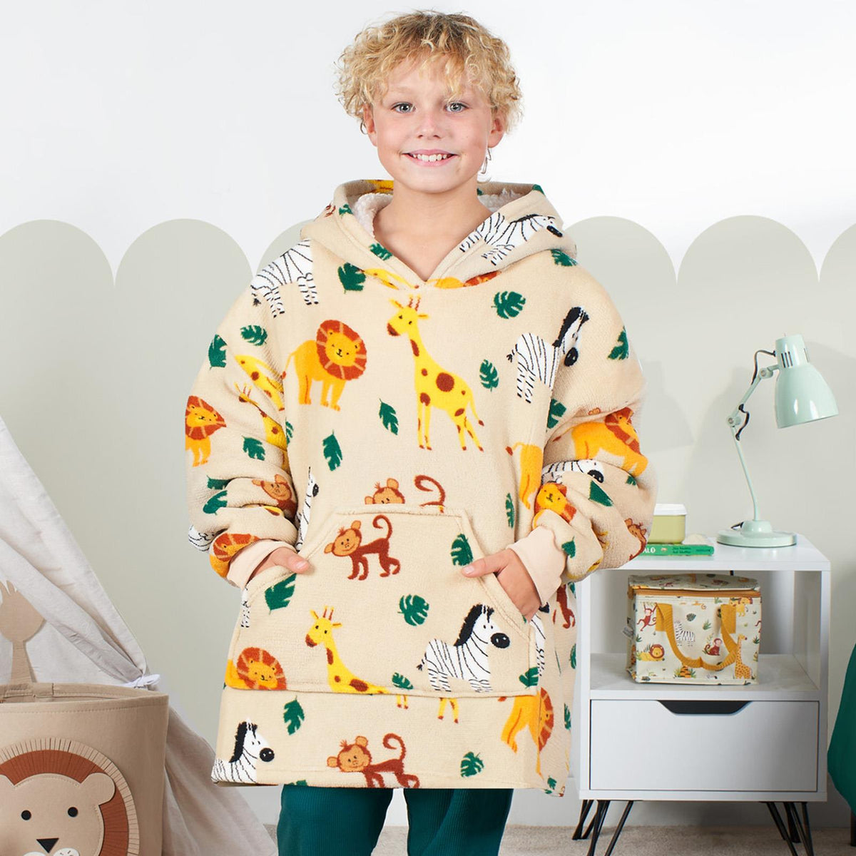 Kids Hoodie Blanket Oversized Sherpa Fleece Jumper Sweatshirt Soft Warm Throw