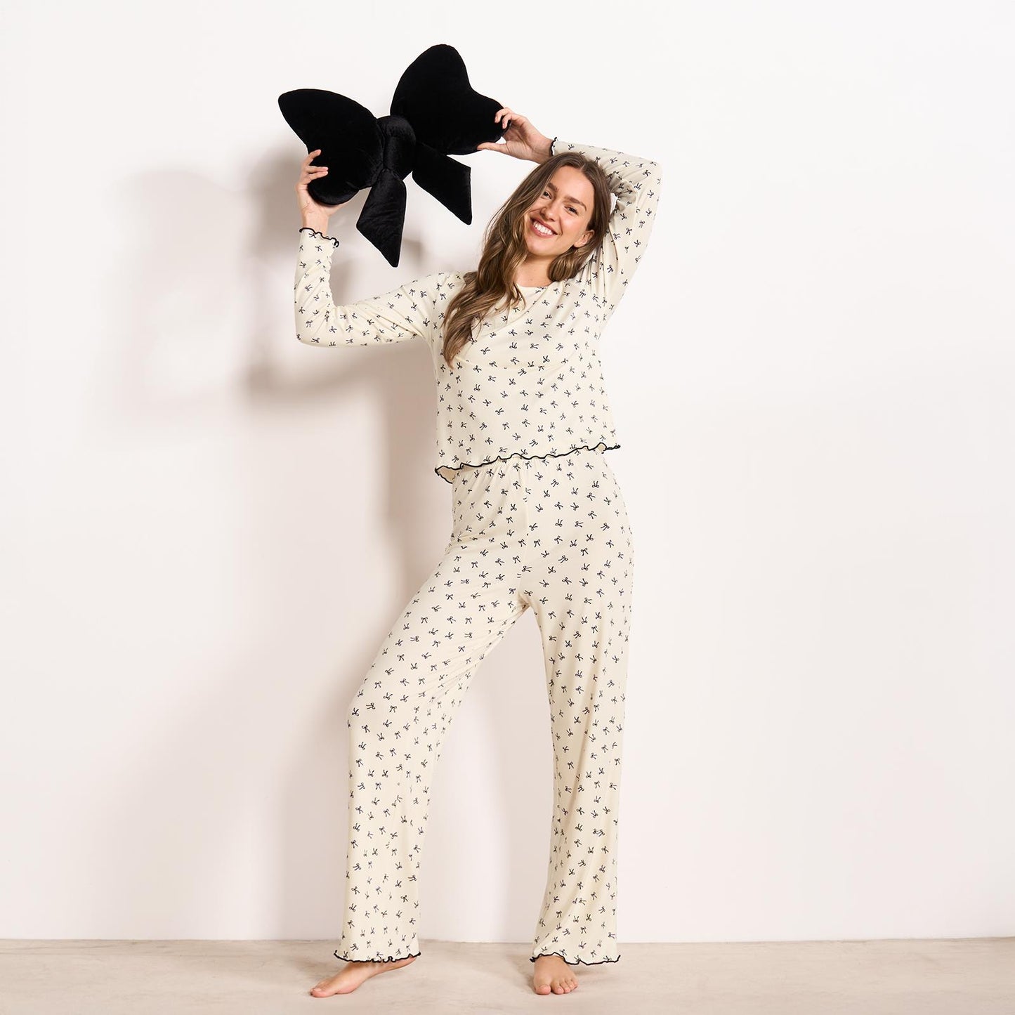 OHS Print Jersey Pyjama Set Womens Lettuce Edge Sleepwear Nightwear Loungewear