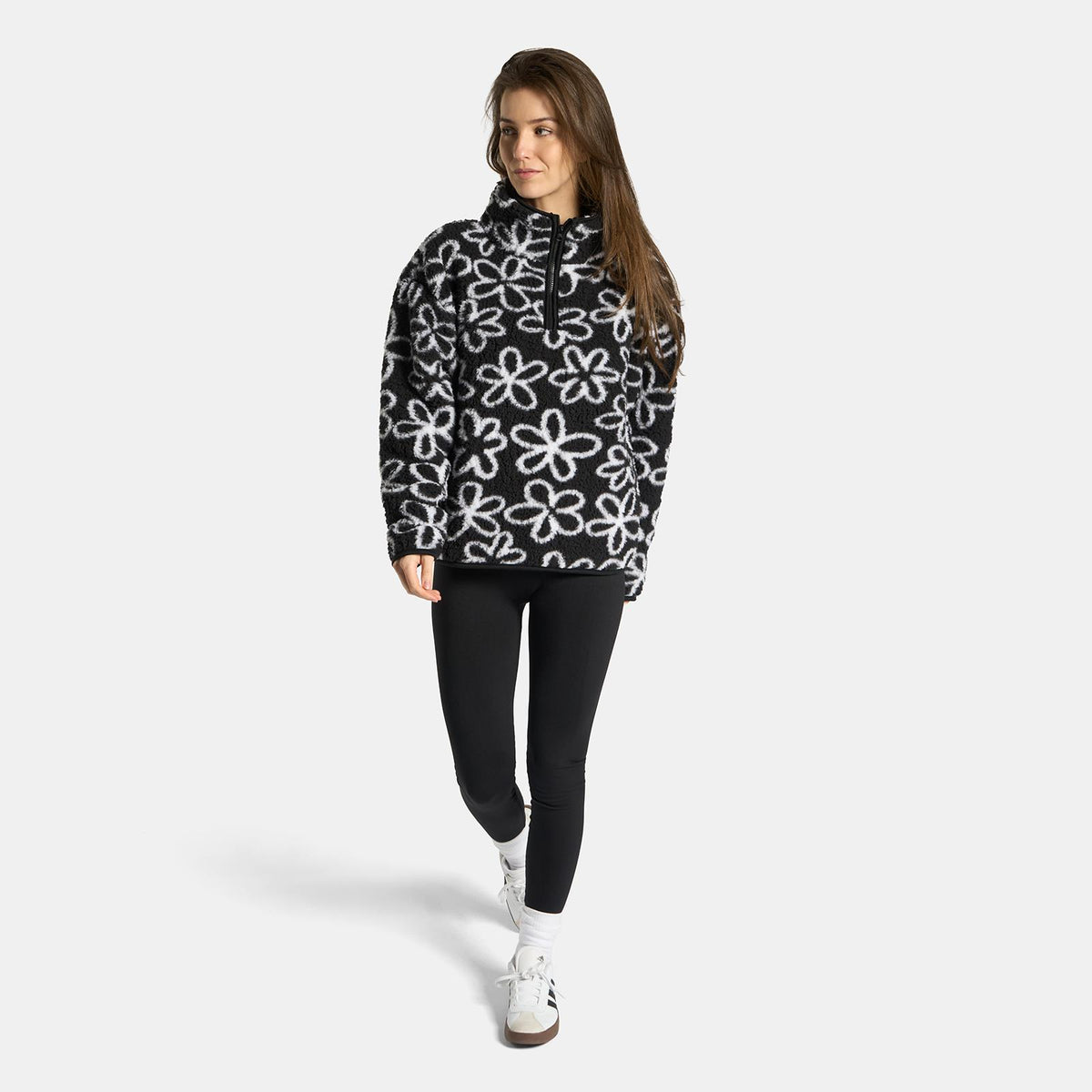 OHS Print Teddy Fleece Half Zip Jumper Womens Pullover Sweatshirt Long Sleeve