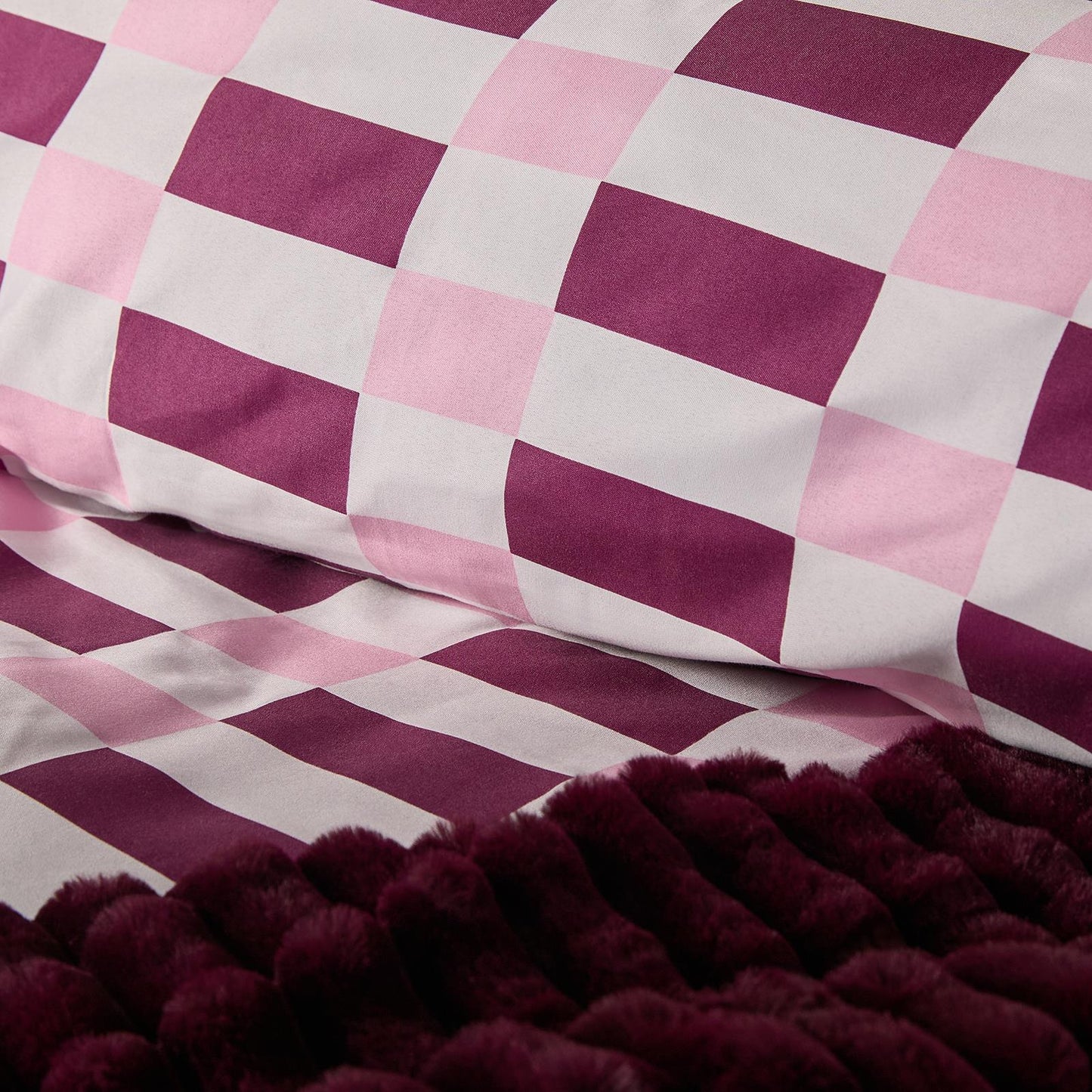 OHS Checkerboard Print Bedding Set Microfibre Duvet Cover with Pillowcase