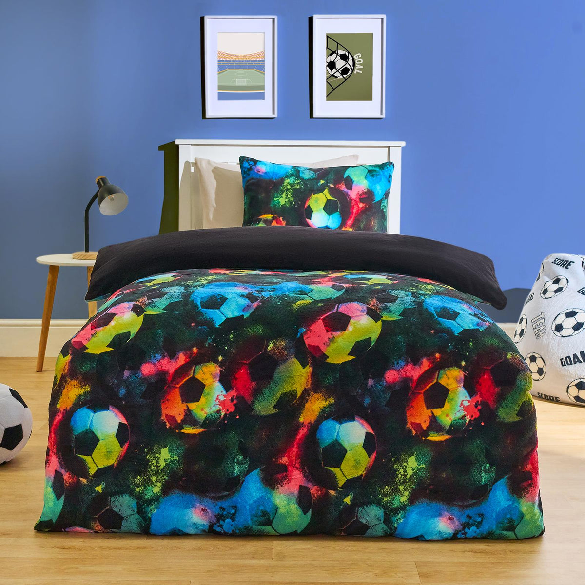 OHS Football Fleece Duvet Cover Kids Warm Reversible Bedding Supersoft Thermal