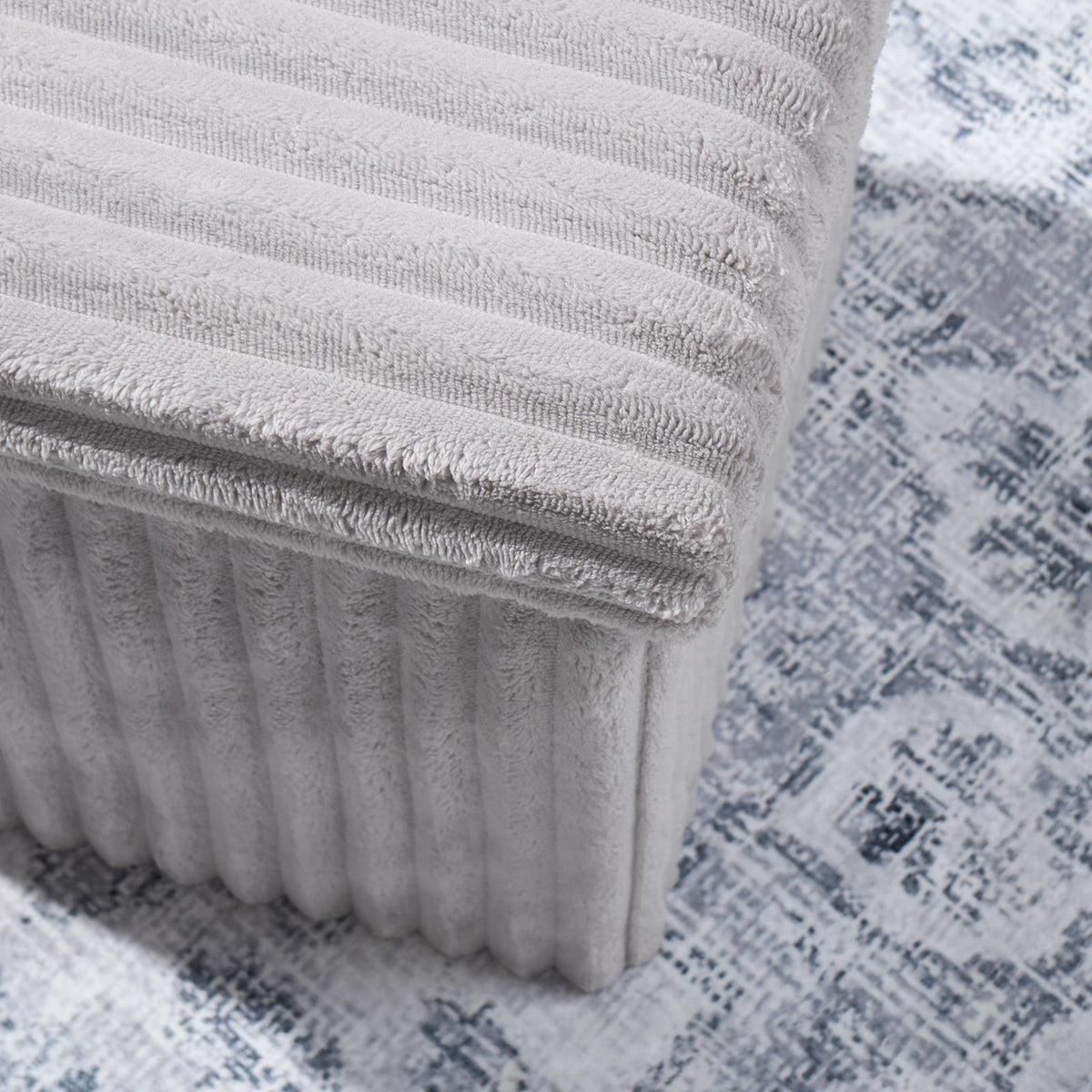 OHS Storage Box Lid Ottoman Folding Ribbed Fleece Footstool Tub Seat