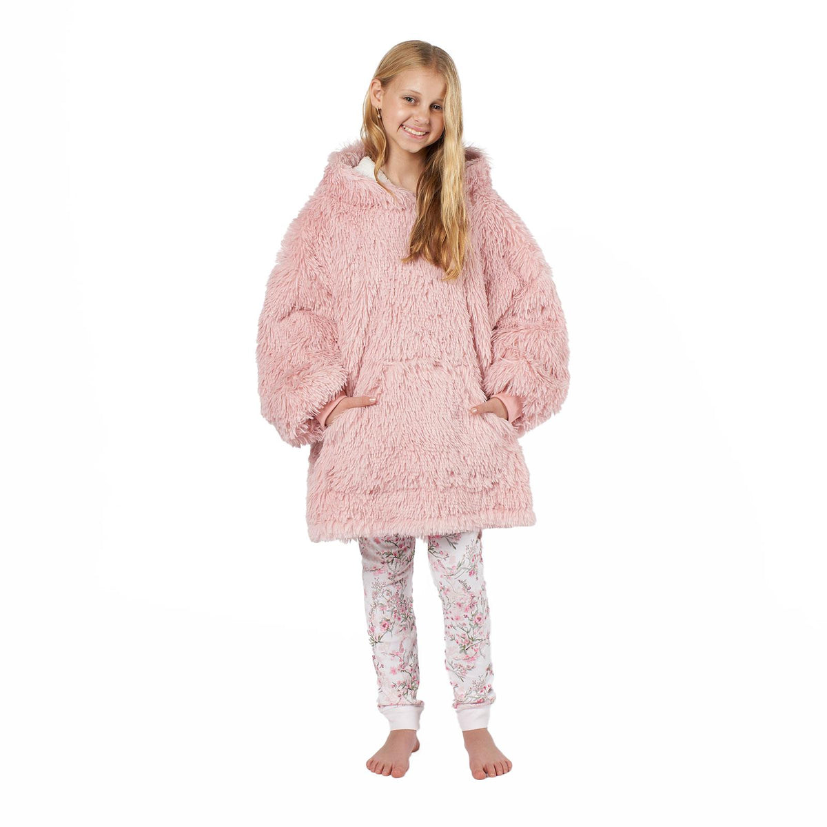Hoodie Blanket Fluffy Long Fibre Sherpa Fleece Kids Oversized Sweatshirt Throw