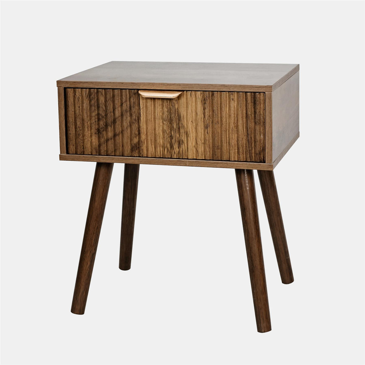 OHS Ribbed Bedside Nightstand 1 Drawer Storage Unit Wooden End Table