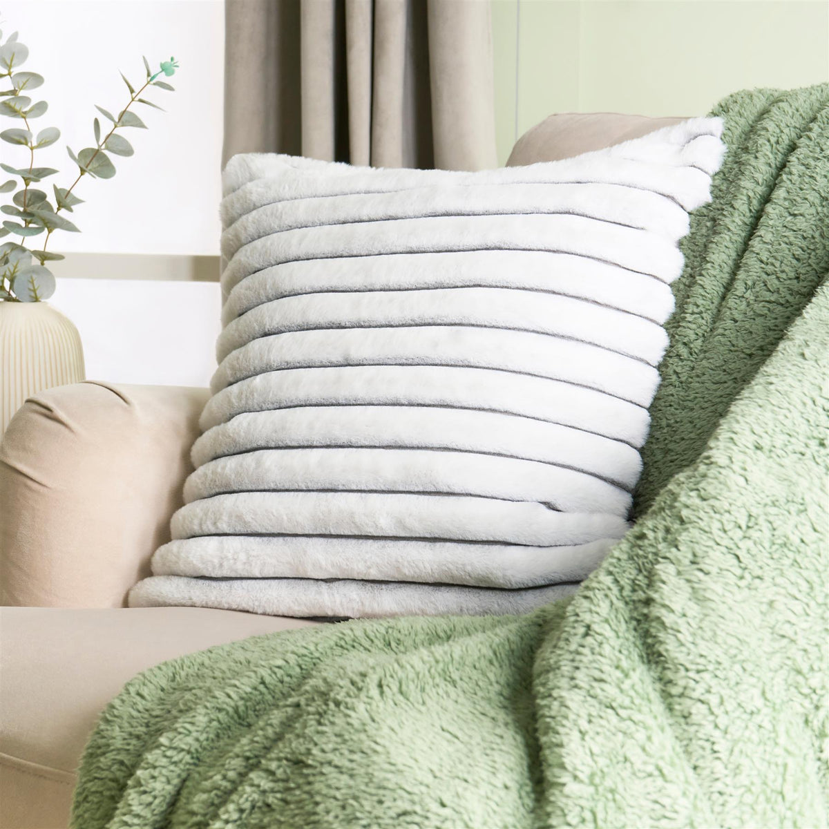 OHS Thick Rib Cushion Covers Faux Fur Soft Fleece Square Pillowcases Home Decor