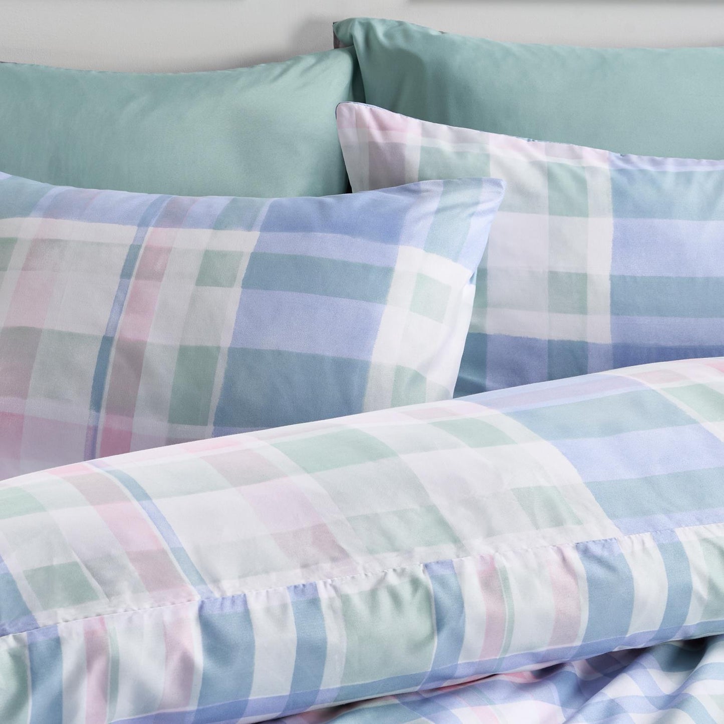 OHS Watercolour Bedding Set Check Microfibre Duvet Cover with Pillowcase