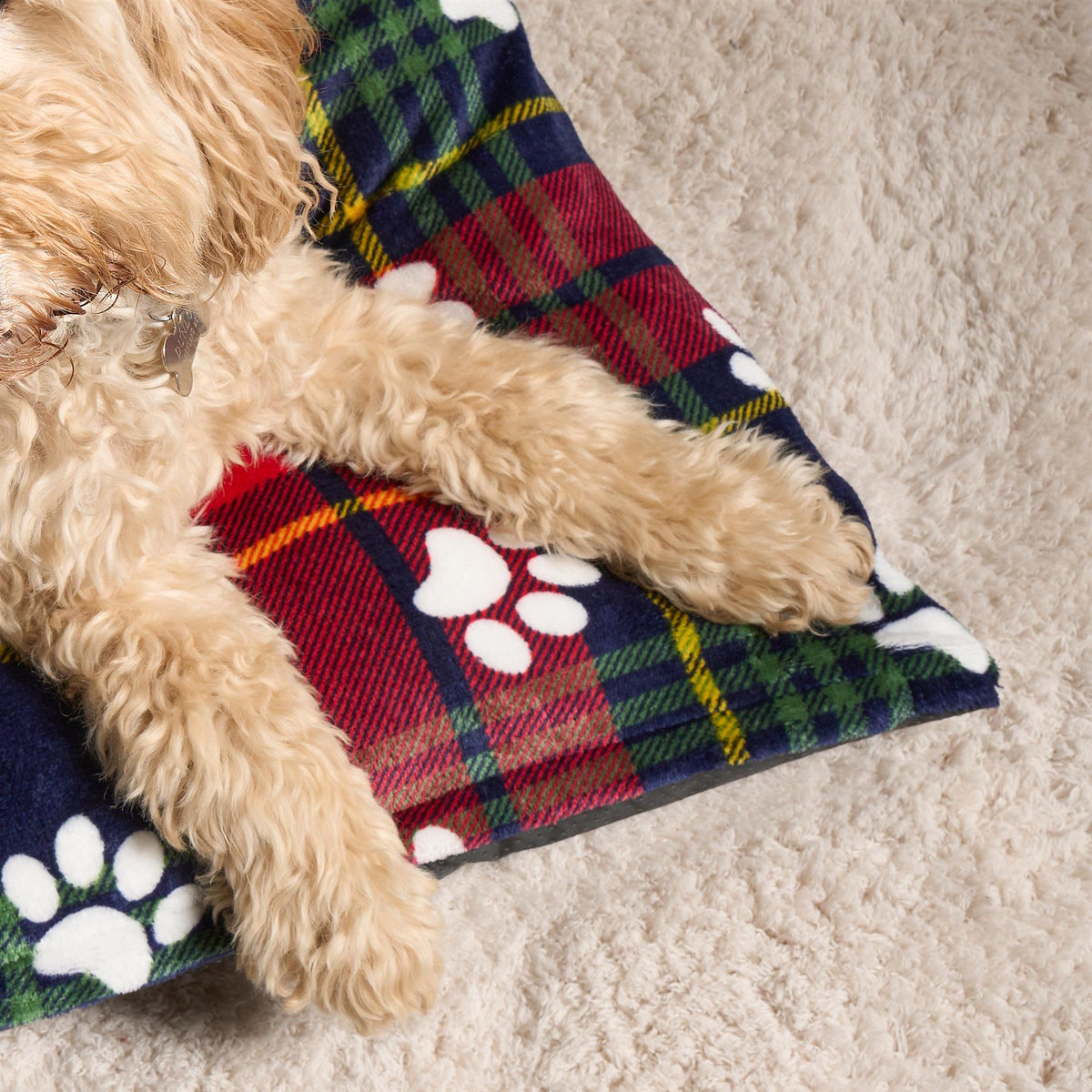 OHS Print Pet Bed Fleece Paw Checks Leopard Stripes Xmas Calming Cushion Dog Cat