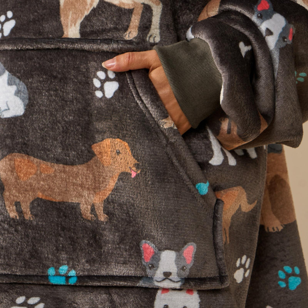 OHS Pet Print Loungewear Set Hoodie Blanket Sherpa Lined Fleece Winter Nightwear