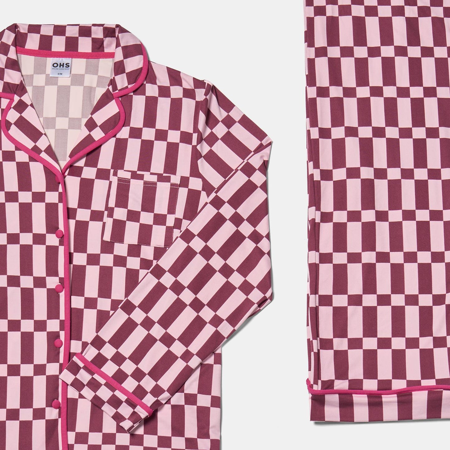OHS Printed Piped Pyjama Set Jersey Button Through Nightwear Loungewear