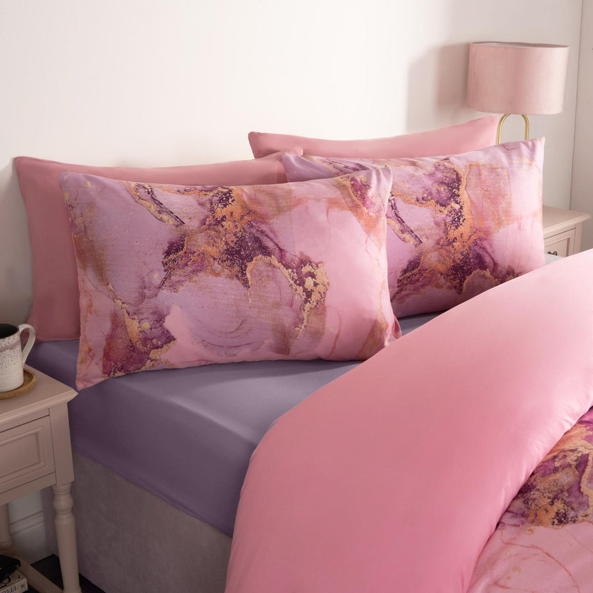 OHS Marble Bedding Set Reversible Duvet Cover with Pillowcase Single Double King