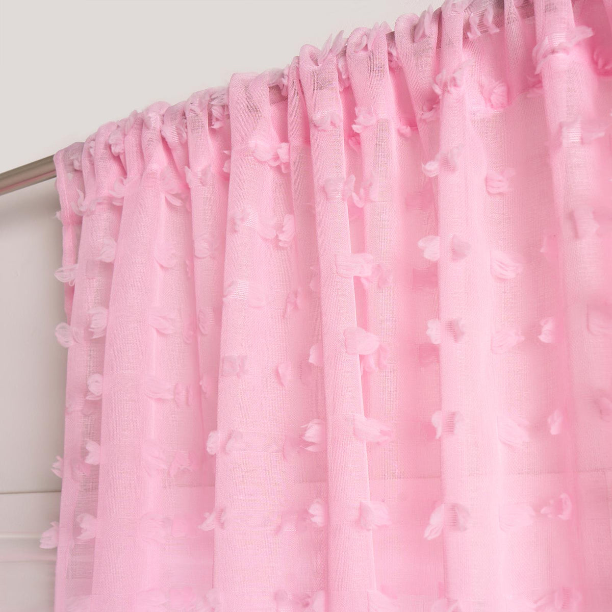 OHS Pompom Tufted Voile Net Curtains Pair 2 Window Panels Slot Top Set 55" Wide