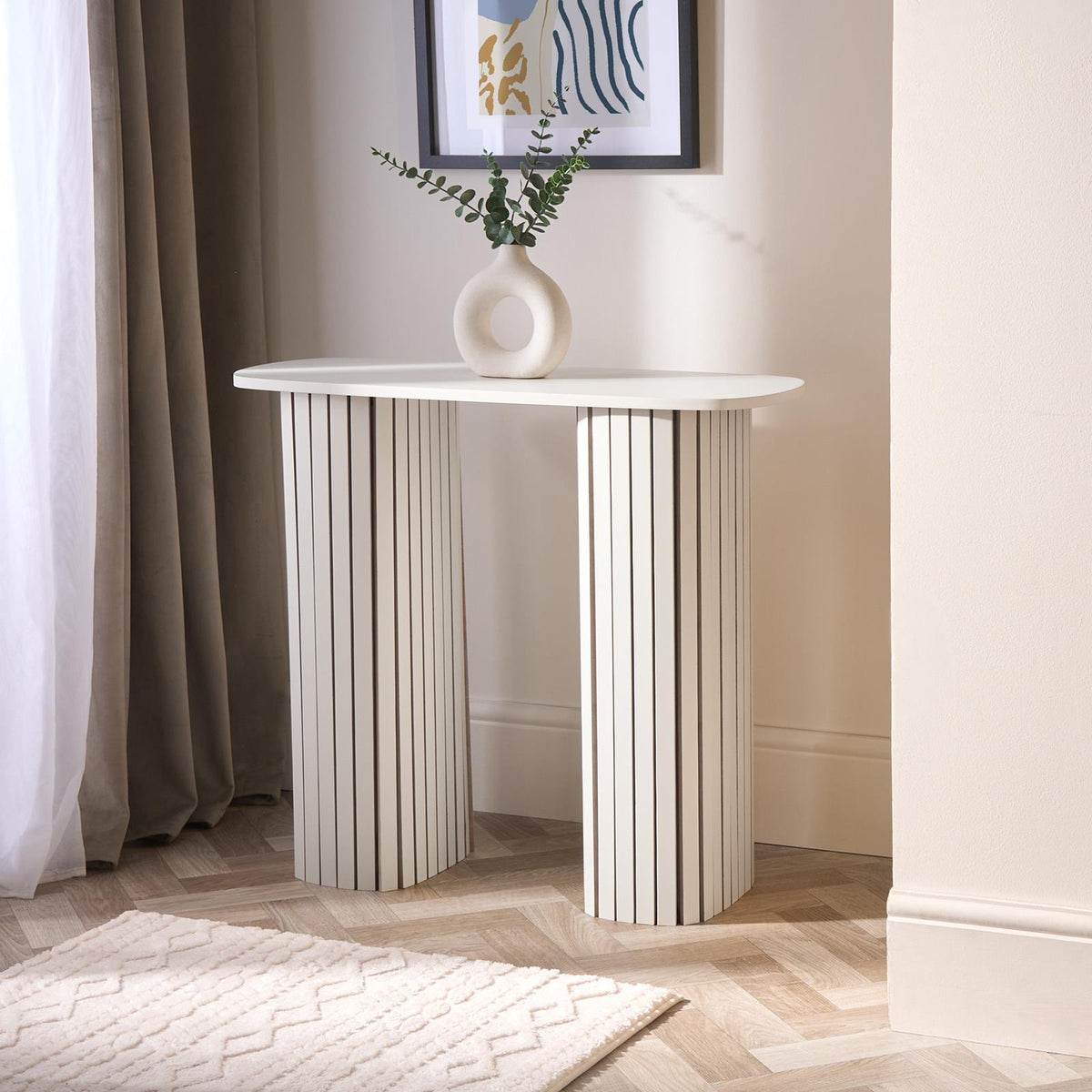 OHS Madison Console Table Ribbed Engineered Wood Entryway Display Unit Decor