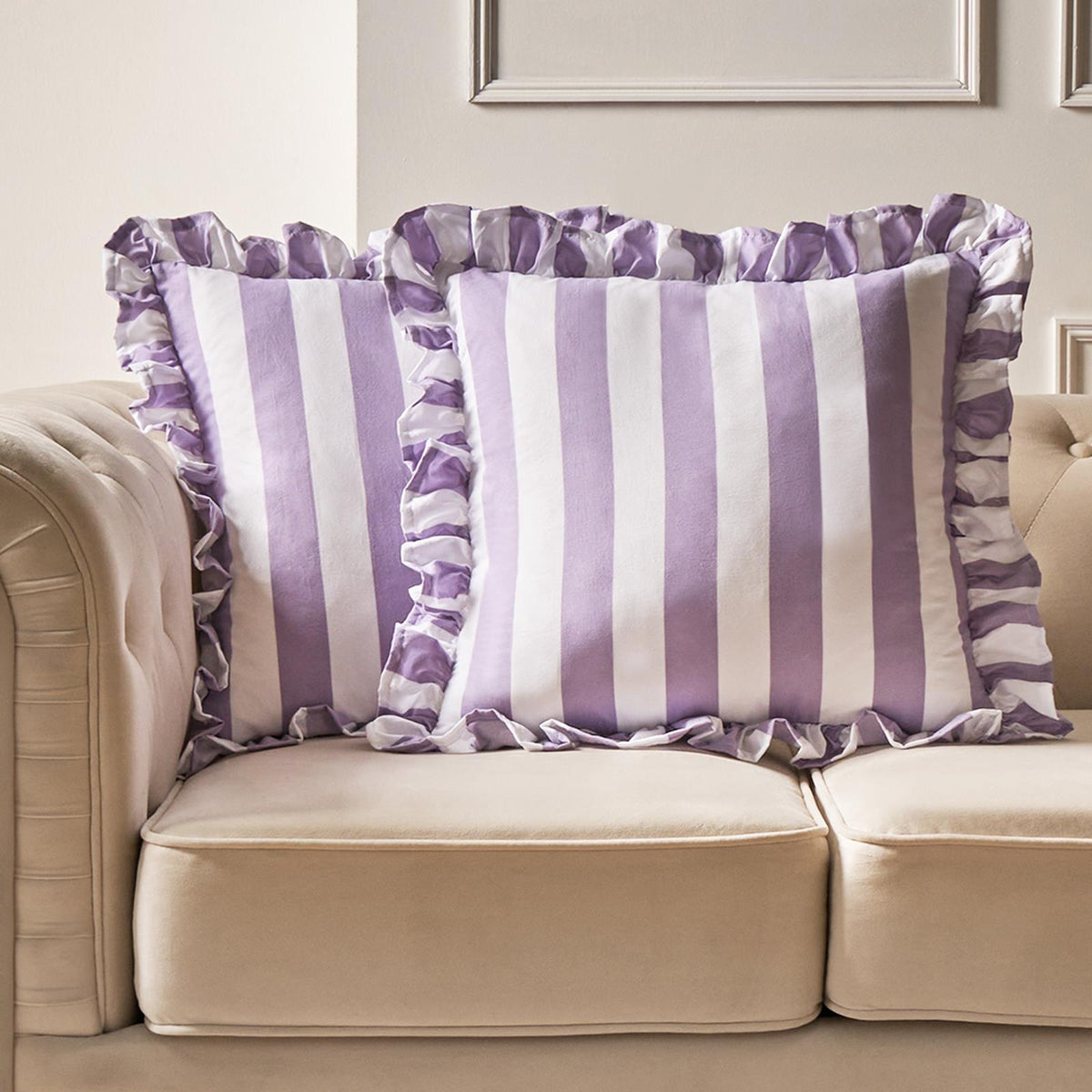 OHS Stripe Frill Cushion Covers Microfibre Square Pillowcases Home Decor