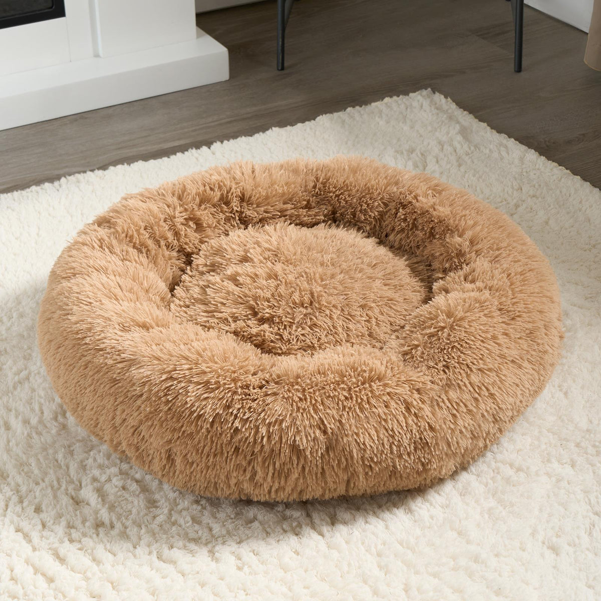 OHS Pet Bed Calming Fluffy Plush Fleece Dog Anti Anxiety Round Donut Washable