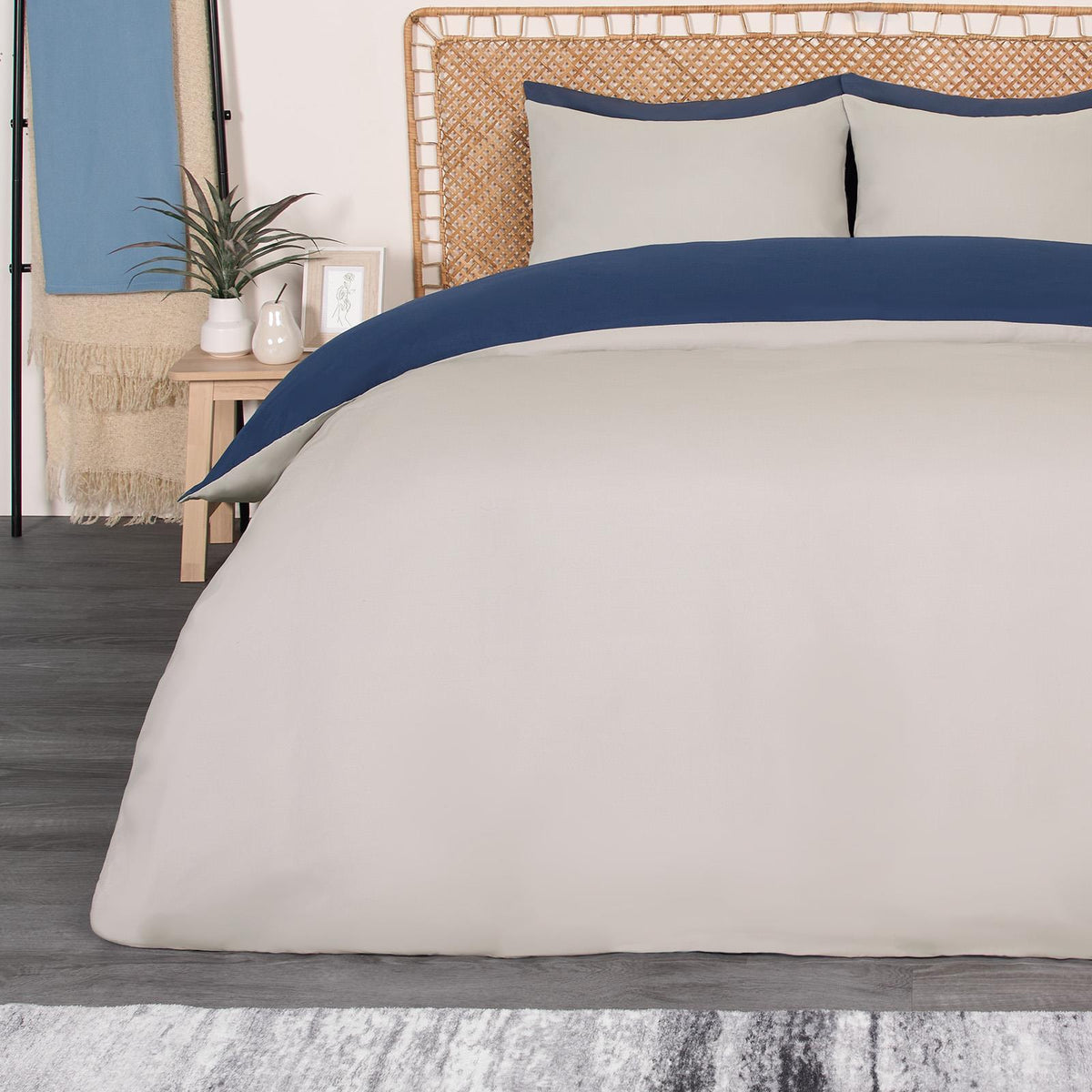 OHS Plain Duvet Cover & Pillowcase Reversible Bedding Set OR Fitted Sheet