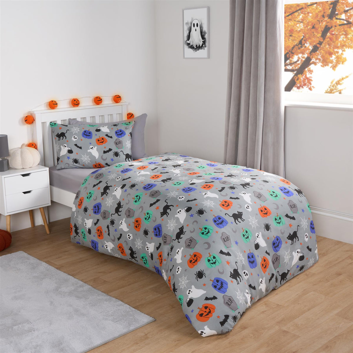OHS Halloween Duvet Cover Pillowcase Bedding Set Kids Childrens Pumpkin Quilt
