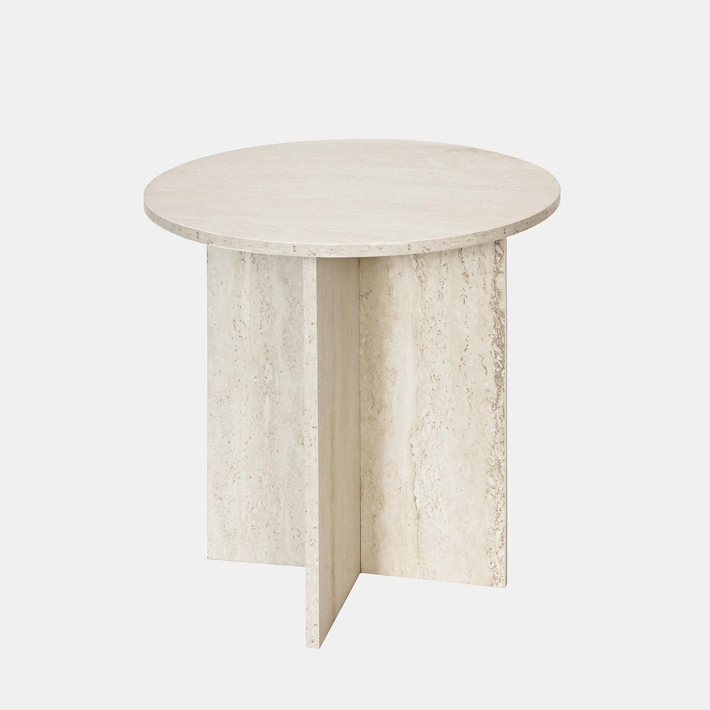 OHS Round Travertine Effect Side Table Engineered Wood Living Room Bedroom Decor