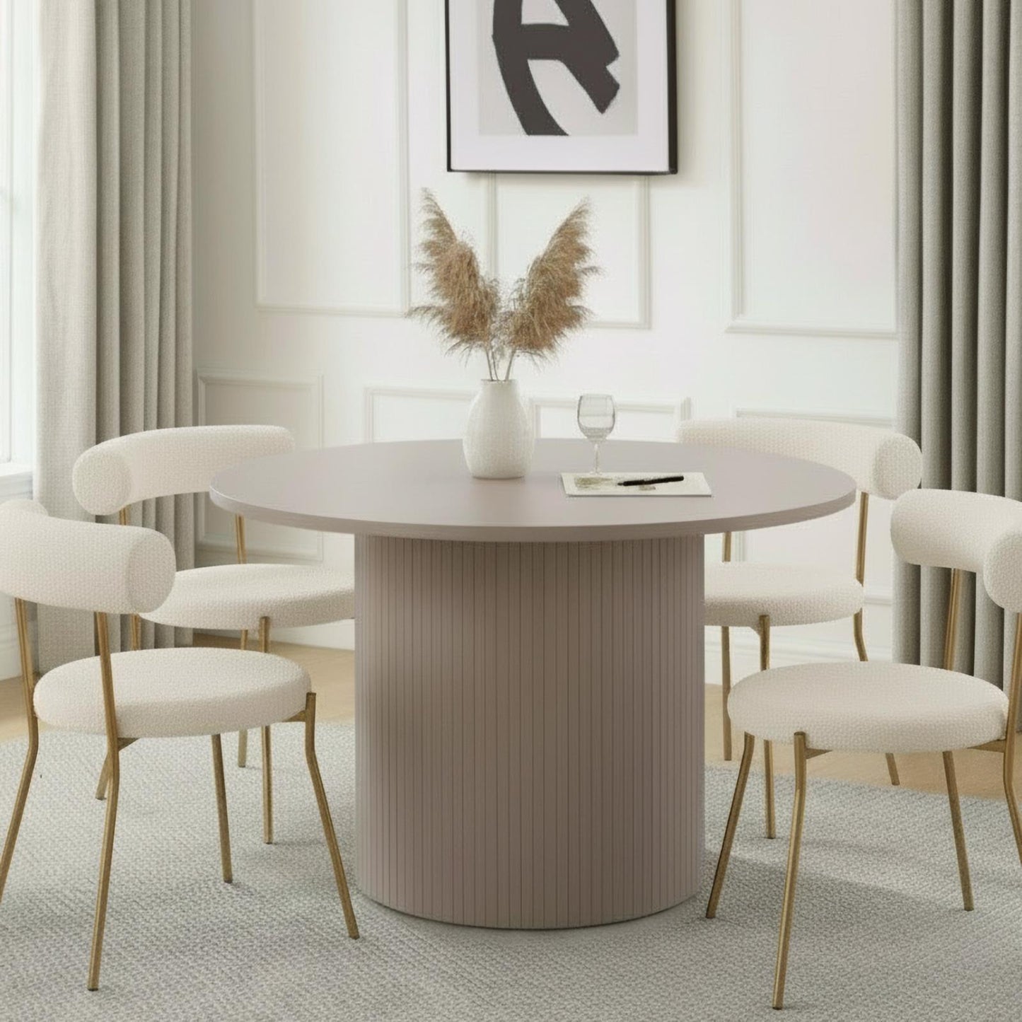 OHS Madison Dining Table Ribbed Wood Effect Round Kitchen Table for 4 People
