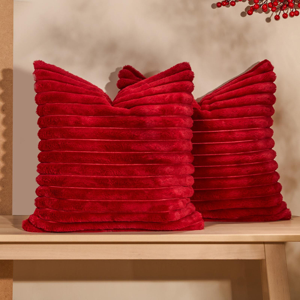 OHS Thick Rib Cushion Covers Faux Fur Soft Fleece Square Pillowcases Home Decor