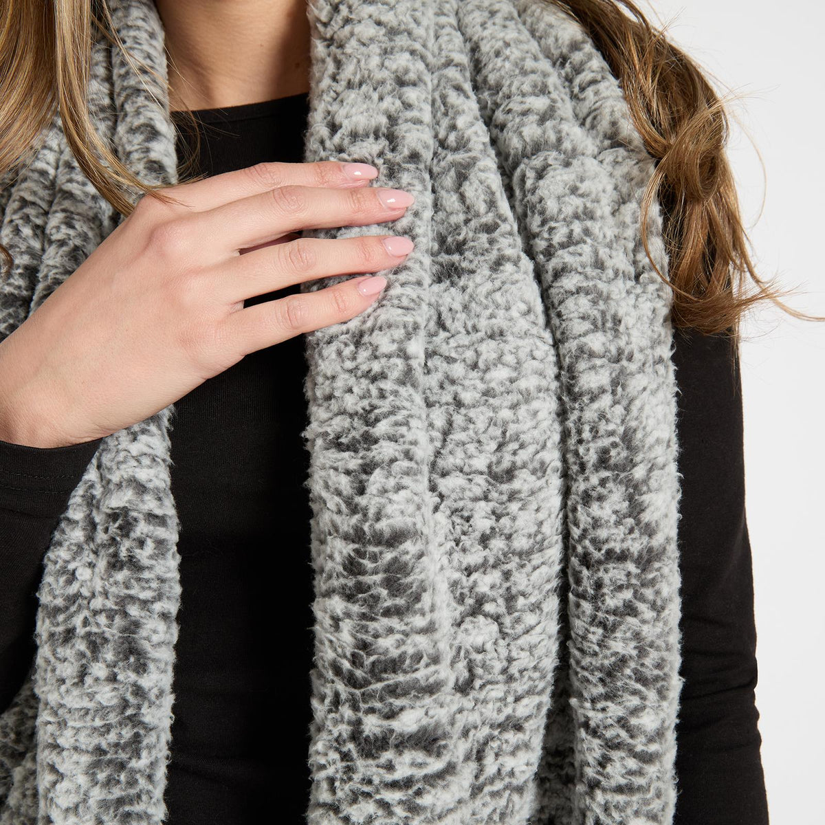OHS Teddy Fleece Scarf Long Thermal Soft Pockets Hand Neck Warmer Marl Wrap
