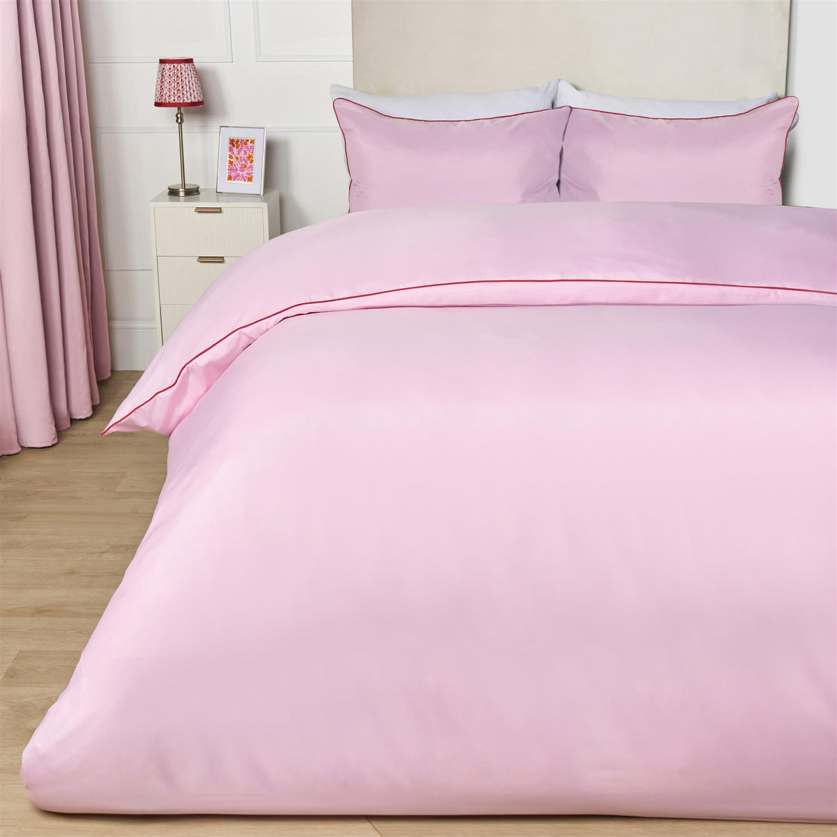 OHS Piped Edge Duvet Cover Set Soft Quilt Pillowcase Bedding Double King Size