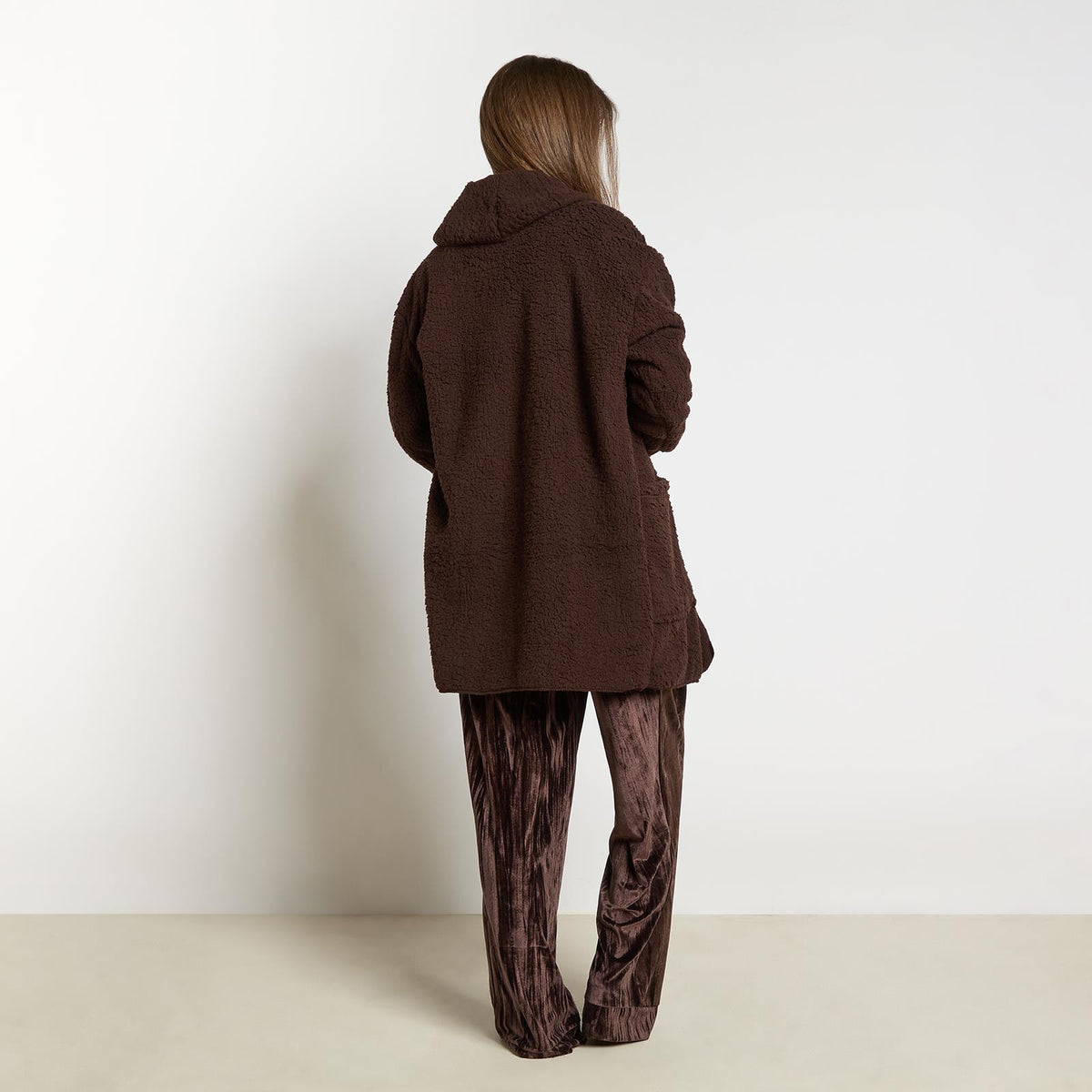 OHS Waterfall Cardigan Warm Teddy Fleece Open Front Wrap Loungewear Outwear