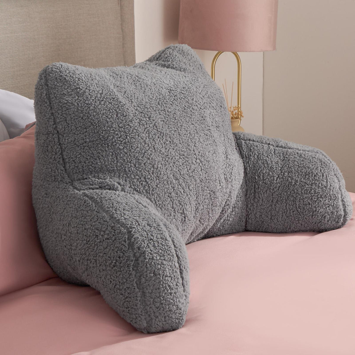 OHS Teddy Fleece Reading Pillow Cuddle Cushion with Arms Lumbar Bed Chair