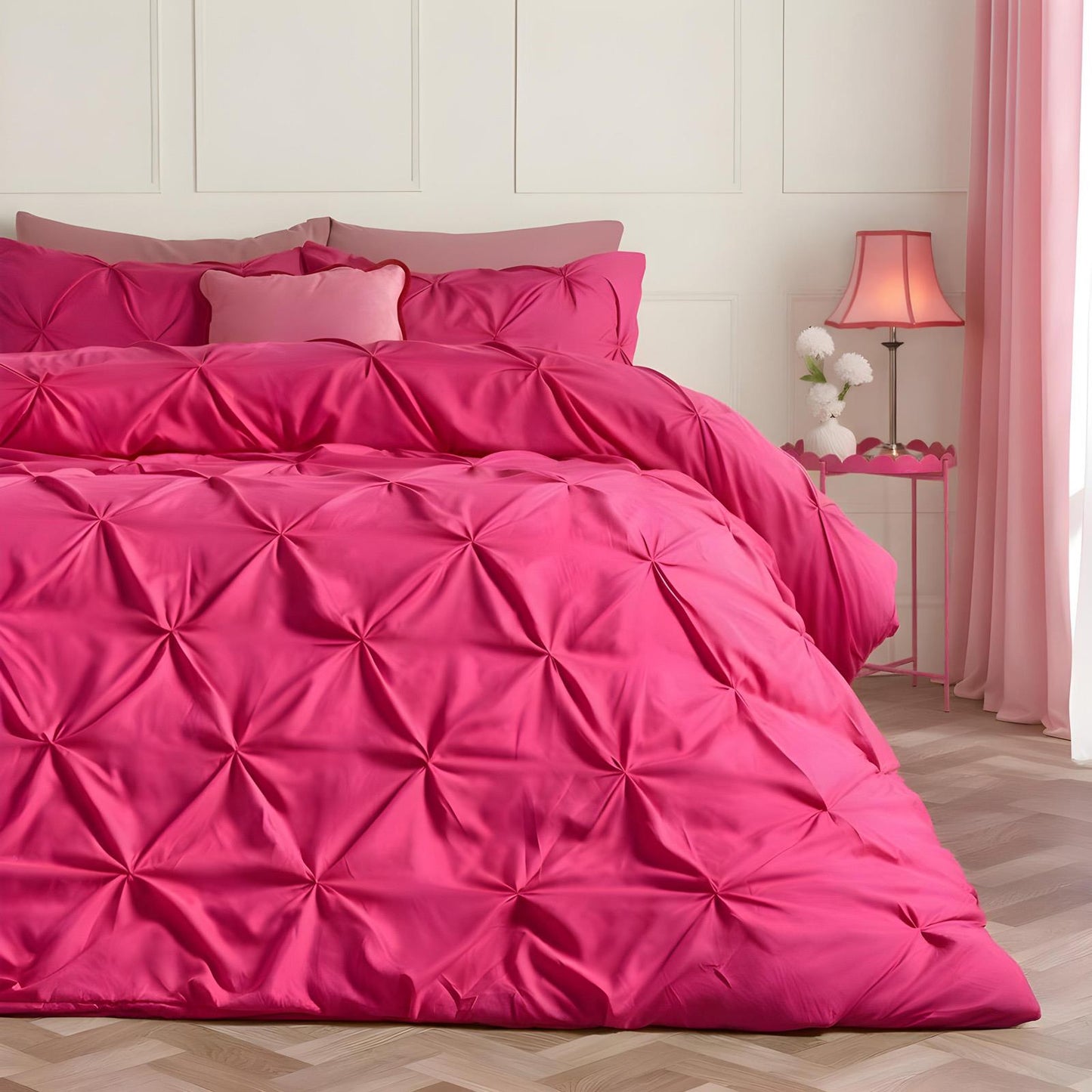 OHS Microfibre Pintuck Bedding Pinch Pleat Duvet Cover Set with Pillowcase