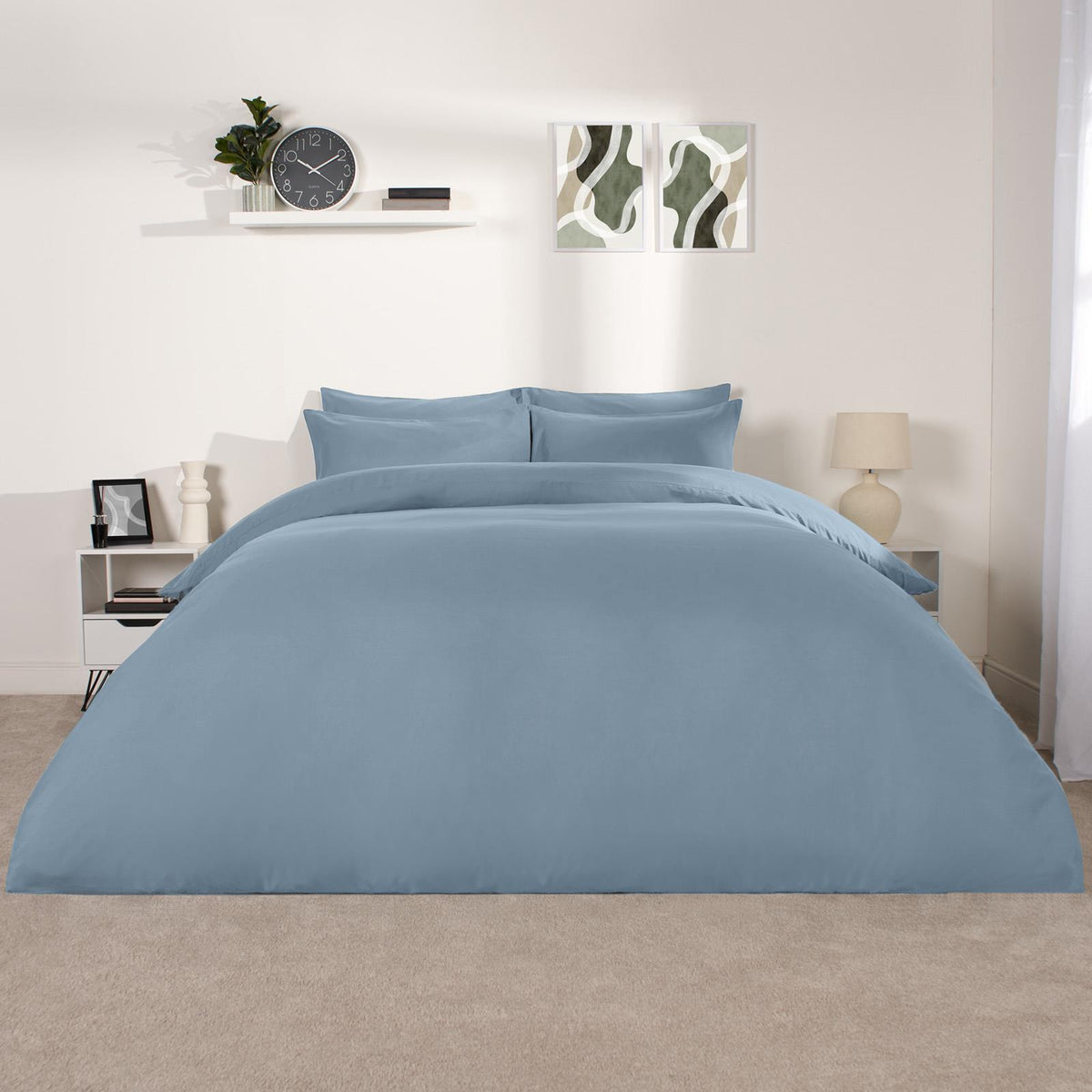 OHS Plain Duvet Cover & Pillowcase Reversible Bedding Set OR Fitted Sheet